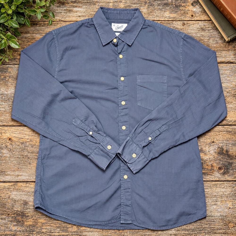 Grayers Shirt Mens Large Navy Blue Textured Dobby Cotton Button Up Long Sleeve